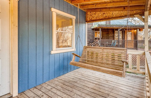 Fredericksburg Cabin | Peaceful, family-friendly cabin w/ playground, firepit, & shared hot tub!