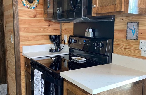 New London House | Phoenix Tiny House at Badin Shores Resort, lake view, porch, pool, beach, marina