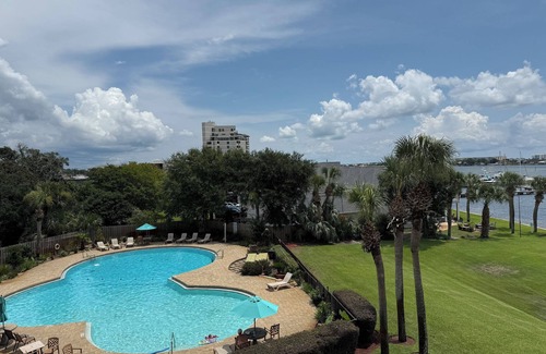 Fort Walton Beach Condo | Pirates Bay B304 – Waterfront Studio with Pool, Balcony & Marina Views!