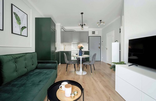 Stare Miasto Apartment | Pl. Jana Pawła II 19 | Wrocław | Dark Green Apartment | Center | Desk | Balcony
