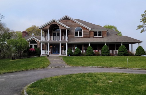 Mastic House | Private, 3-acre, waterfront escape w/pool, firepit, game rm & spectacular views