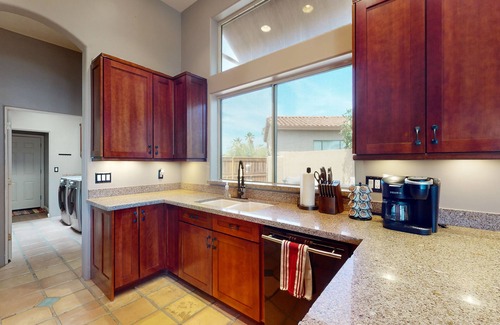 La Paz At Desert Springs House | Pueblo-style home with private pool, patio, lovely yard, kiva fireplace, firepit