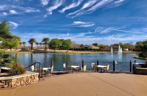 Maricopa House | Resort Home with 2 Pools, Putting Green, Fire-Pit, Water Feature, & Pergola.