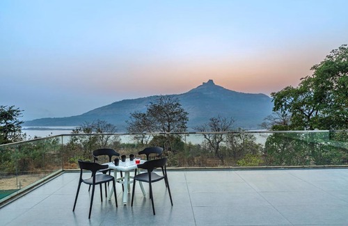 Khalapur Villa | SaffronStays Stargazer, Karjat - luxury pool villa with lake view