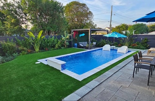 Delray Beach House | Santorini Blue Beach House - Brand new heated pool with backyard oasis!