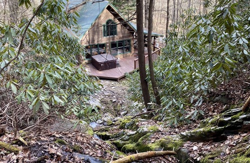 Deep Gap Cabin | Serene mountain cabin on 10 acres with hot tub, creek and waterfall near Boone!
