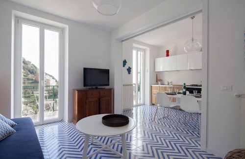 Riomaggiore Apartment | Shiny, Sea View, Free Parking, from Train: elevator up to main road. 3rd Floor.