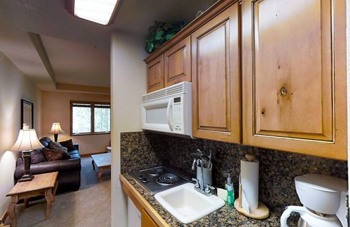 Four O'Clock Apartment | Ski-in/out studio condo with heated underground parking, hot tub & grill