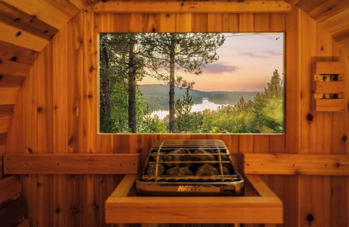 Embarrass Cabin | Sleeps 20-Lake Views-Ski-Golf-Game Room-Arcades-Sauna-Jacuzzi-Playground-Firepit
