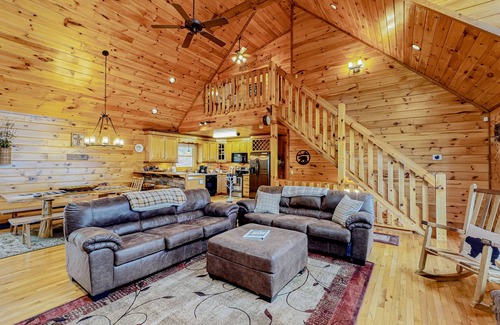 Morganton Cabin | Snowbird-Friendly Lodge w/Scenic Deck, Game Room, Hot Tub, High-Speed WiFi