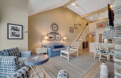 Charlevoix Condo | Soaring Ceilings & Lake Views | Downtown Charlevoix | Pool, Hot Tub, Sauna