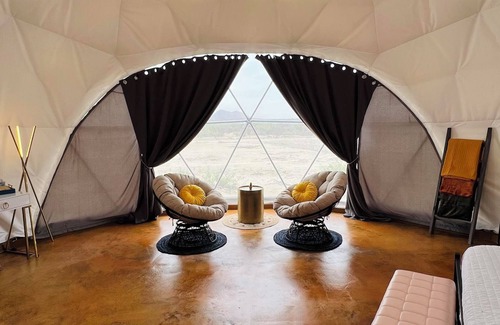 Study Butte-Terlingua RV Rental | Southern Boho inspired Geodesic Dome nestled up next to Big Bend National Park.