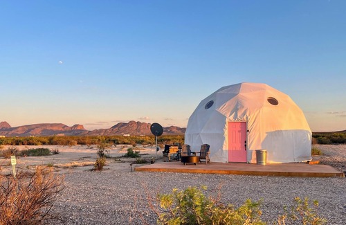 Study Butte-Terlingua RV Rental | Southern Boho inspired Geodesic Dome nestled up next to Big Bend National Park.