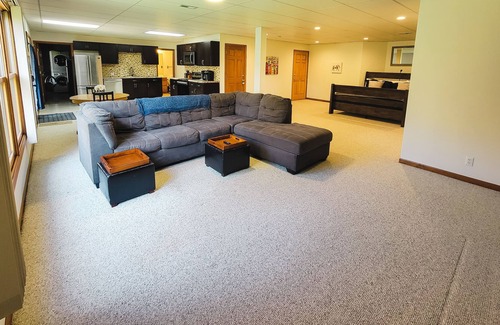 Montgomery Apartment | Spacious walkout by Fox River Trail 75" TV & Fast Internet