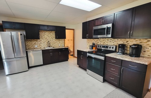 Montgomery Apartment | Spacious walkout by Fox River Trail 75" TV & Fast Internet