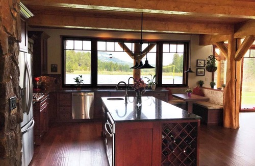 Green Valley House | Spectacular Log Home with Private Lakefront, Hot Tub, Firepit & Views in the MTN