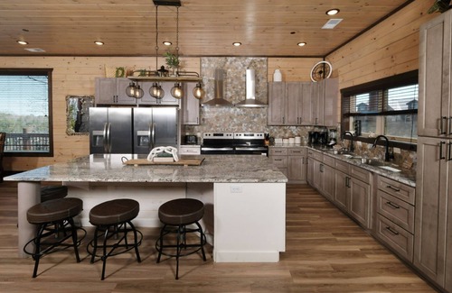 Sevierville Cabin | Splashin' Mountain Retreat - Sip Cocktails Fireside, Swim with Fountains & Project Movies!