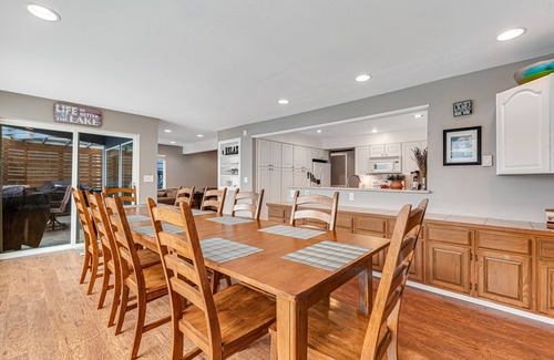 Olympia House | Sprawling lakefront property with kayaks, large deck, game table, & fireplace