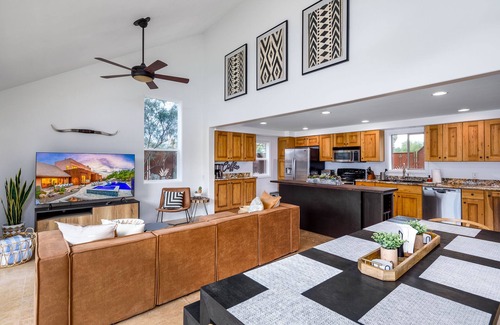 Desert View Village House | Stunning Arizona estate with mountain views, a heated pool, game room, & hot tub