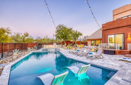 Desert View Village House | Stunning Arizona estate with mountain views, a heated pool, game room, & hot tub