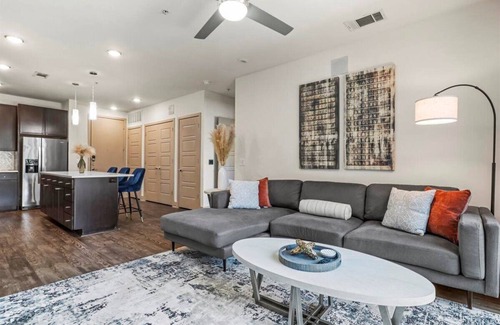 Frisco Square Apartment | Stylish Frisco 2BR 2BA - WiFi, Gym, Pool - Vacation and Corporate Ready