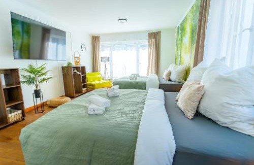 Ulm Apartment | THE BIG MÜNSTER für bis zu 12, Whirlpool, Sauna, zentral, Tischfußball, Balkon, Gasgrill