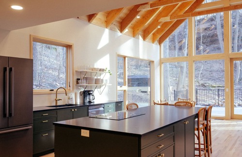 Lancaster Cabin | The Ledges Cabin - modern luxury on 35 acres, 8 person hot tub, wood fireplace.