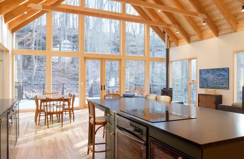 Lancaster Cabin | The Ledges Cabin - modern luxury on 35 acres, 8 person hot tub, wood fireplace.