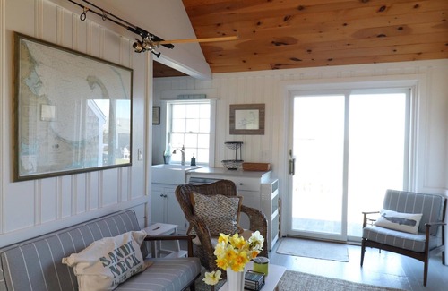 Barnstable Cottage | Views across Barnstable Harbor from the deck of this 2 br cottage with access to Association beach.