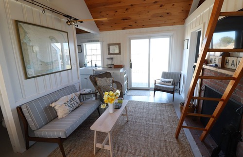 Barnstable Cottage | Views across Barnstable Harbor from the deck of this 2 br cottage with access to Association beach.