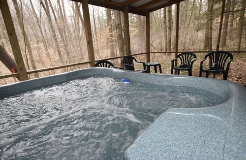 Laurelville Cabin | Woodland view-Blue Log Cabin