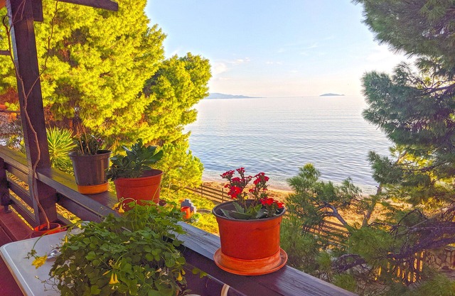 A first floor beachfront apartment at Metamorfosi Sithonia for 5 guests