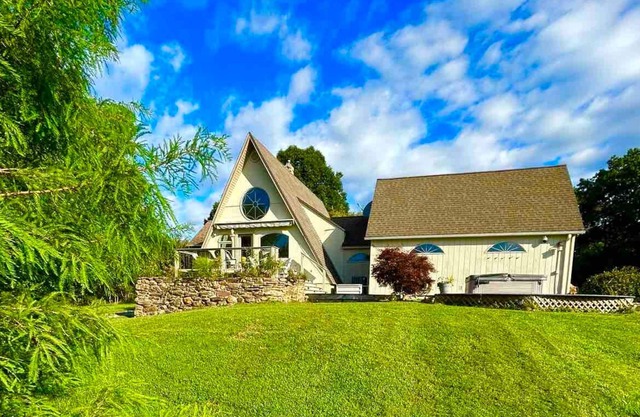 A-Frame Cottage with Creek, Barn, Game Room, Fire Pit, Hot Tub, Sleeps 10
