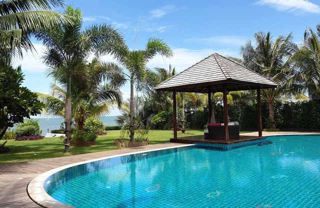 A luxury villade in the tropics by the beach in a private domain