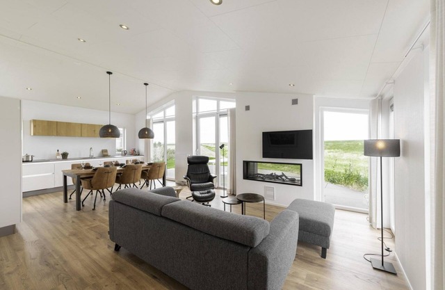 Comfortable home with modern interior with view of the landscape.