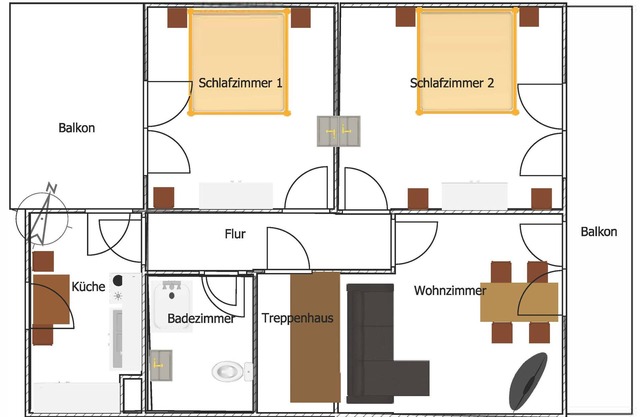 Ferienwohnung Sonnenblume mit ca. 70qm, 2 Schlafräume, für max. 4 Personen