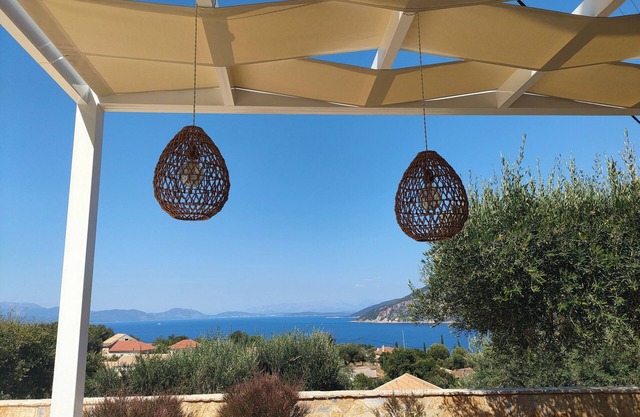 Five minutes from Fiskardo, the villa is surrounded by greenery and has a lovely view