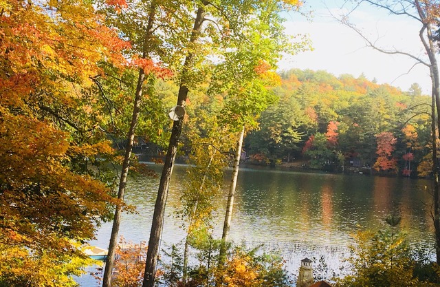 Foliage & Great Fishing private lakeside 3 level log cabin: sleeps 8, 3bed 2bath