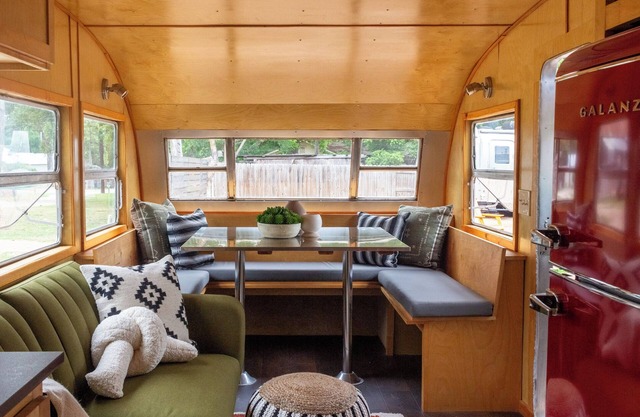 Full Bed with Bathroom, Living Room, Kitchenette, and Mini Fridge
