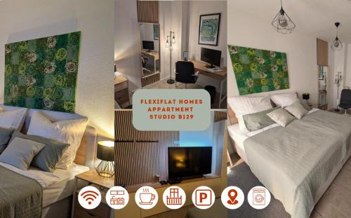 Helles Studio mit Arbeitsplatz und Balkon