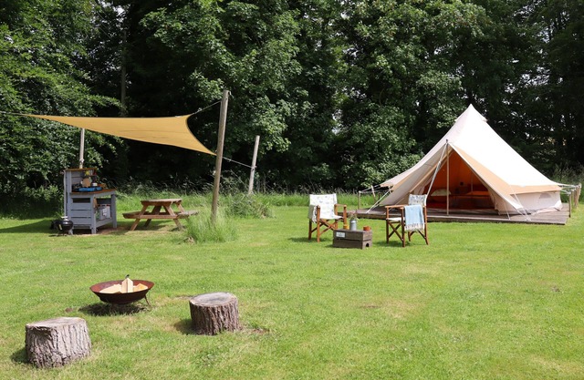 Iris, Lilypad and Bulrush are luxury bell tents all set privately in a wild meadow.