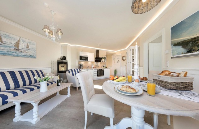 Luxury vacation apartment right by the sea with sauna and fireplace.