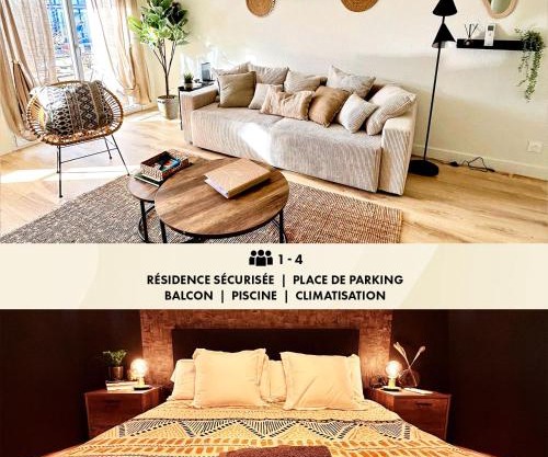 Modern 1 Bdr + Balcony + Free Parking + AC + Pool