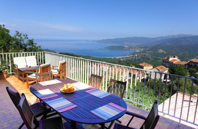 Panoramic view of the sea and the mountains, Detached village house,
