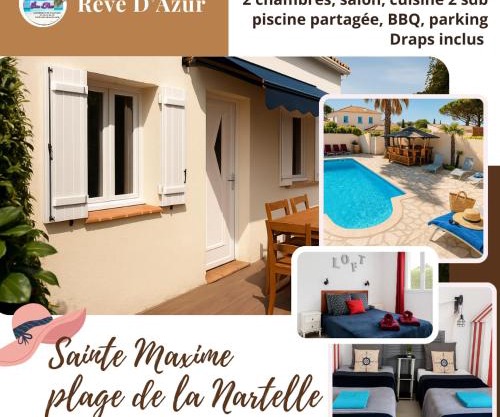 Rêve D'Azur en bord de mer à la Nartelle avec Piscine dans la résidence, Terrasse, BBQ, 2 chambres 2 sdb logement de 35m2 draps inclus