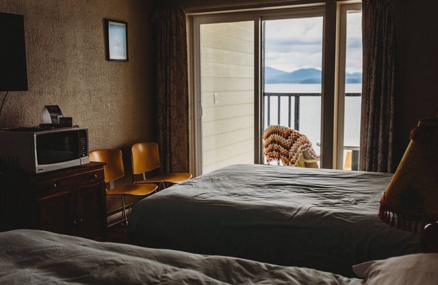 Room 206- Oceanfront room with balcony and two queen beds.