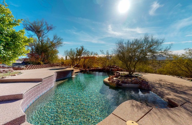 Secluded mountain-view haven with pool, pool spa, office, AC, & WiFi - near town