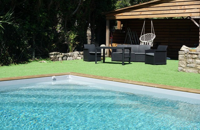 Stone house river view with swimming pool