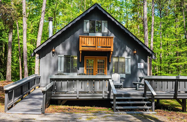 Stunning wooded view Chalet near our salt water pool!