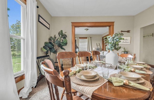 The Farmhouse offers beautiful country views and plenty of space!